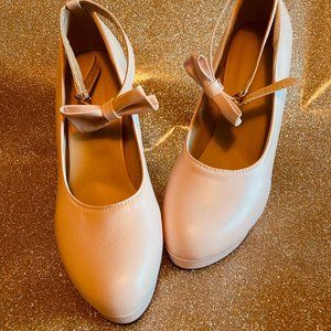 Brand New Ultra-High Rose/Cotton Candy Pink Heels with Bow-Decor Ankle Strap